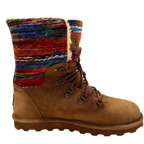 Bearpaw Womens Boots 12 Maria Suede Brown Wool Blend Lining Colorful Knit Upper - Picture 10 of 11